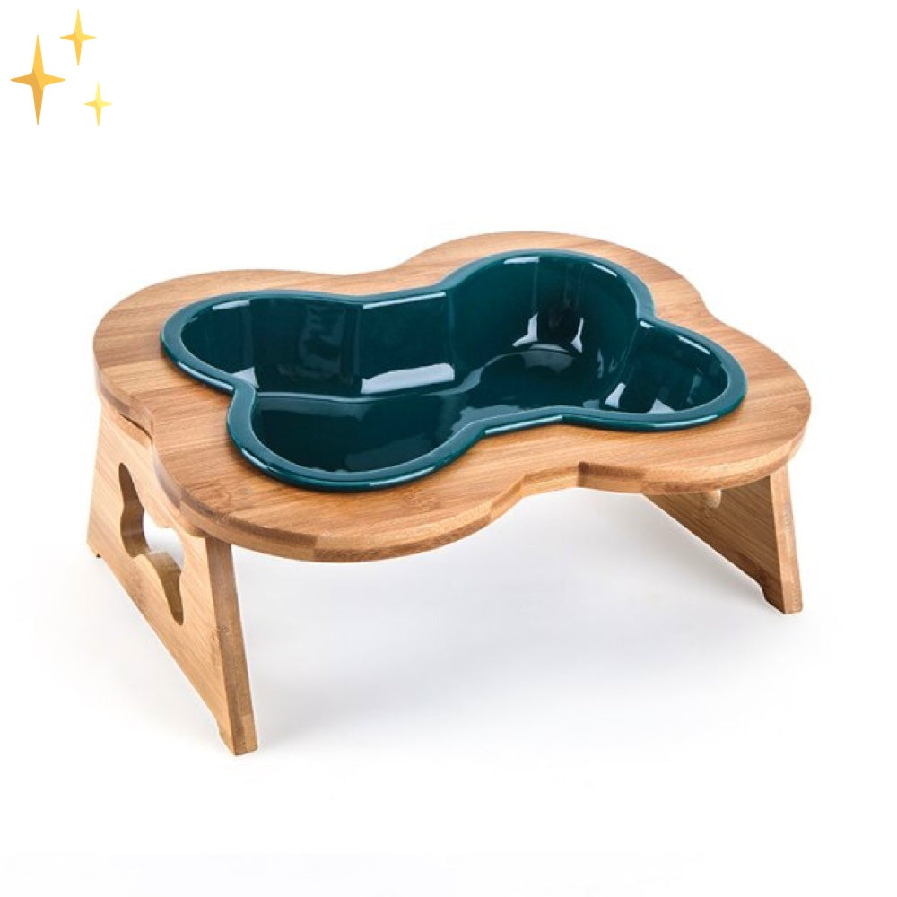 Ceramic Dog Food Bowl with Wooden Stand - BoneFeast
