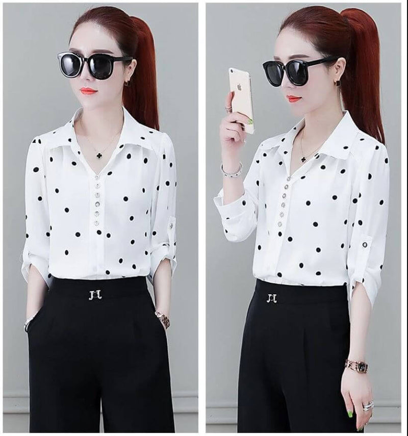 Stylish women's chiffon blouse with buttons & turned-down collar – Fenya