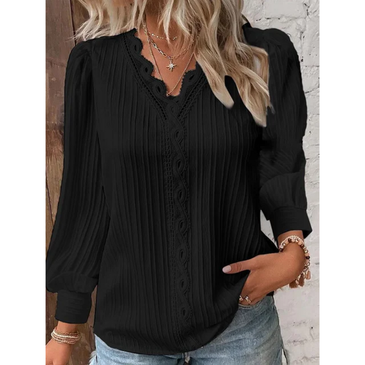 Stylish women's blouse with V-neck and long sleeves - Alvara