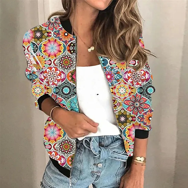 Trendy Bedrukte Dames Rits-Jas - Faye