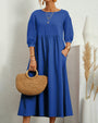 Midi-Kleid mit Rundhalsausschnitt & Laternenärmeln – Selina