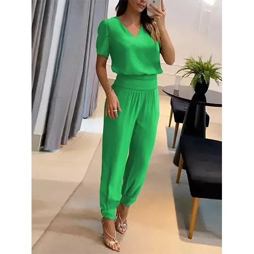 Trendiger Damen-Jumpsuit mit kurzen Ärmeln und weitem Bein - Alina