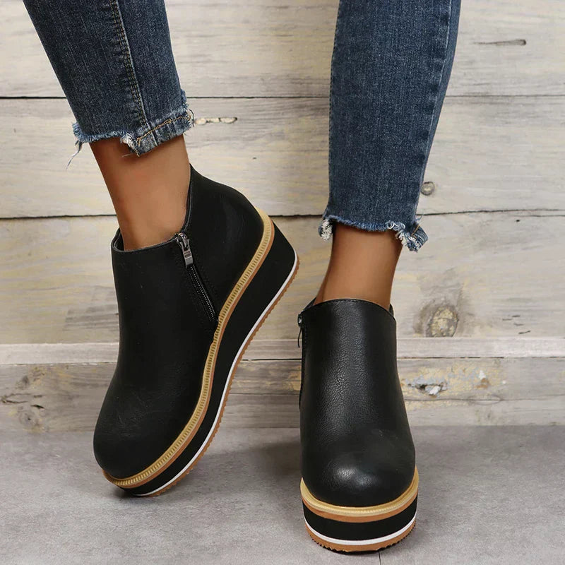 Trendy Dames Enkellaarzen met Ritssluiting en Plateau - Alessia