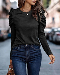 Bluse mit langen Puffärmeln und Rundhalsausschnitt - Eva