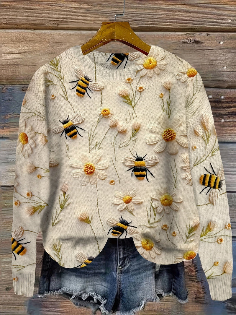Trendiger Damen Pullover mit Bienenmuster - Sophie