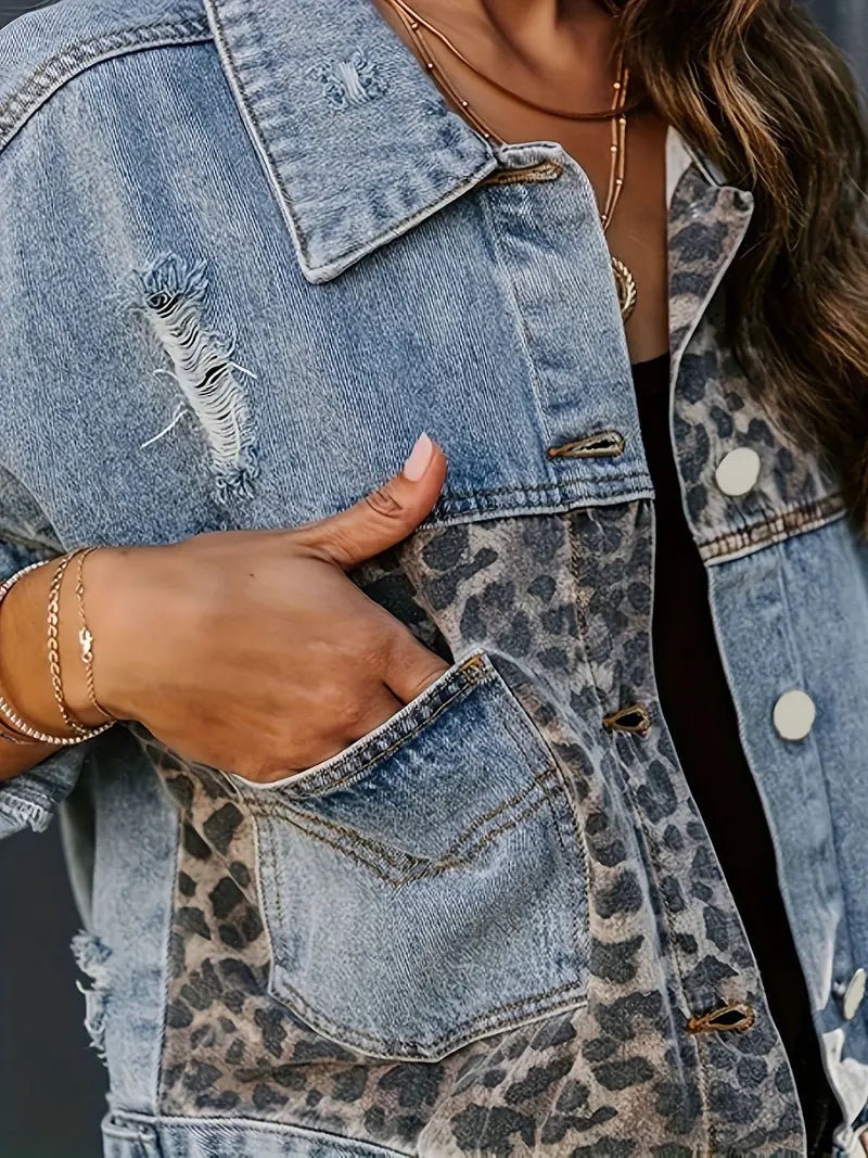 Wildly Chic Luipaardprint Denim Jas - Leona