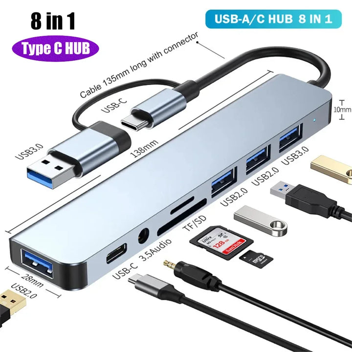 8-in-1 USB-C Hub with SD, Audio, USB Ports – Buy 1, Get 1 FREE-State of Style