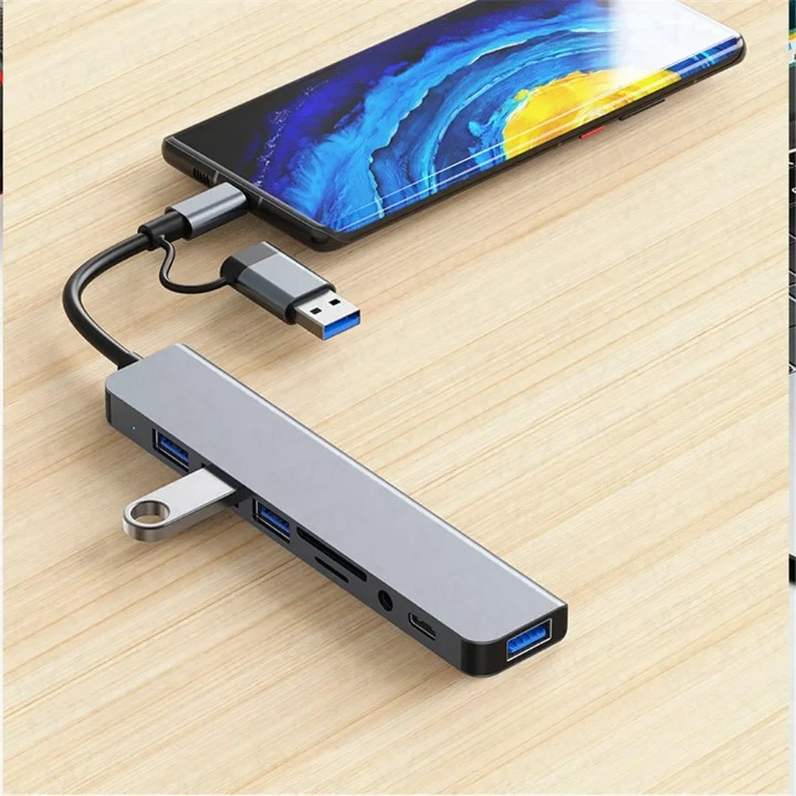 8-in-1 USB-C Hub with SD, Audio, USB Ports – Buy 1, Get 1 FREE-State of Style