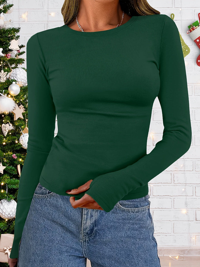 Damen-Top mit langen Ärmeln und Rundhalsausschnitt für Herbst & Winter – Vivienne