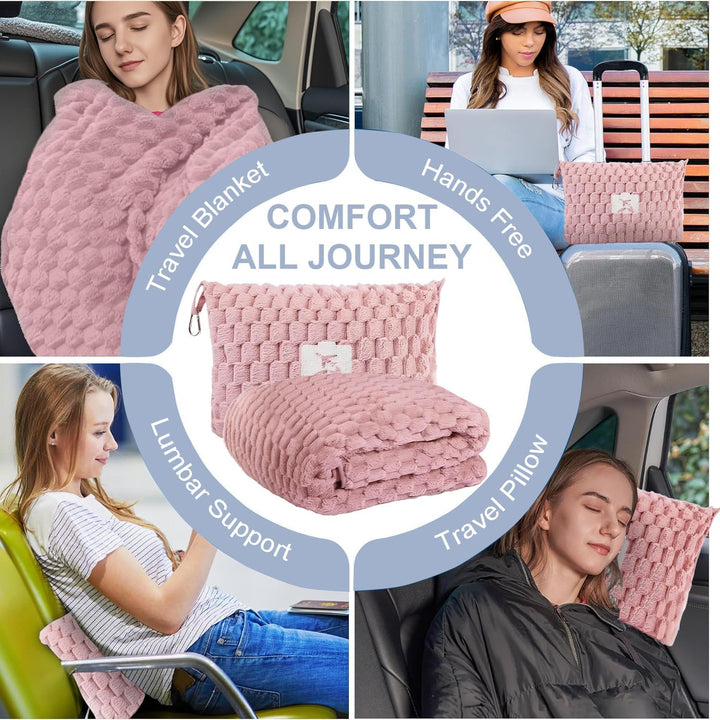 Foldable Flannel Travel Blanket with Pillow Pocket and Luggage Slot – Trevora 