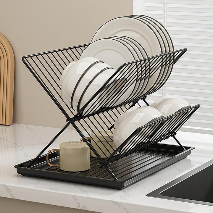 Folding Dish Drying Rack – 2-Tier Countertop Drying Rack with Removable Drip Tray – Kelvra 