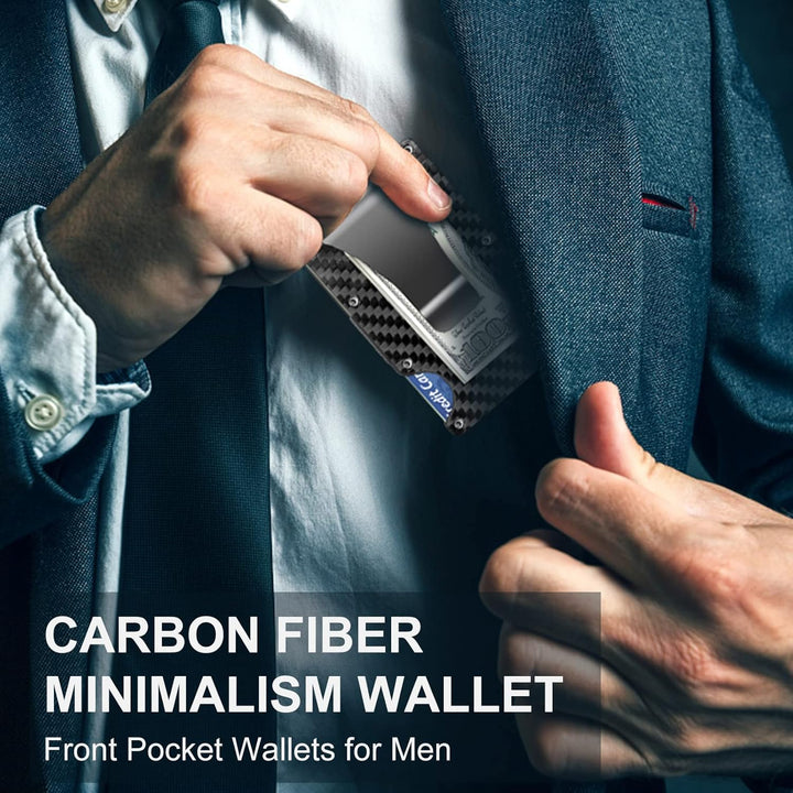 Dünne RFID-blockierende Geldbörse aus Carbonfaser mit Geldklammer - CarbonVault