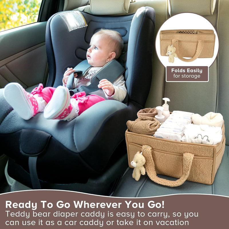 Baby Diaper Bag Caddy Organizer – Soft Sherpa Storage Basket with Compartments – Elvoria 