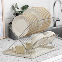Folding Dish Drying Rack – 2-Tier Countertop Drying Rack with Removable Drip Tray – Kelvra 