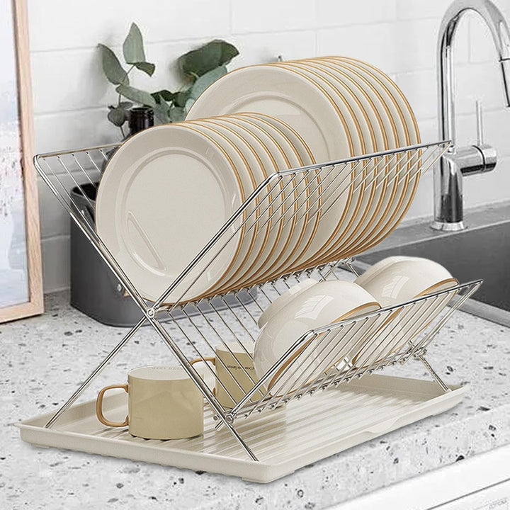 Folding Dish Drying Rack – 2-Tier Countertop Drying Rack with Removable Drip Tray – Kelvra 