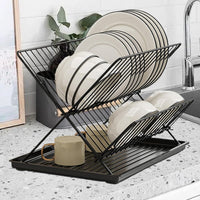 Folding Dish Drying Rack – 2-Tier Countertop Drying Rack with Removable Drip Tray – Kelvra 