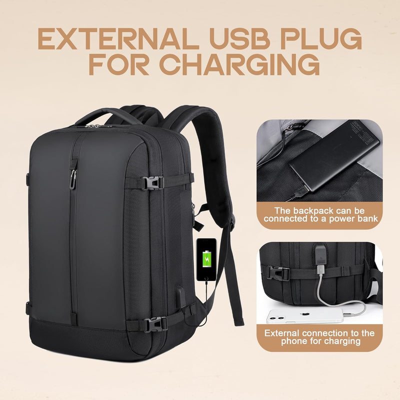 40L Uitbreidbare Waterdichte Reisrugzak met USB-poort & 17” Laptopvak – AirVoyage