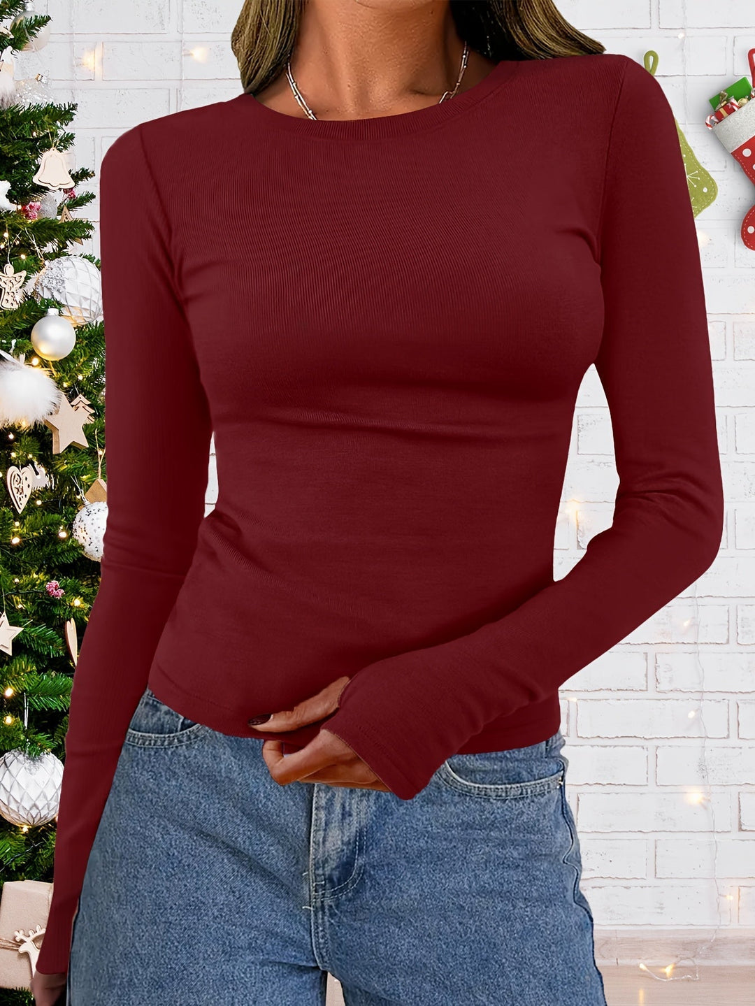 Damen-Top mit langen Ärmeln und Rundhalsausschnitt für Herbst & Winter – Vivienne