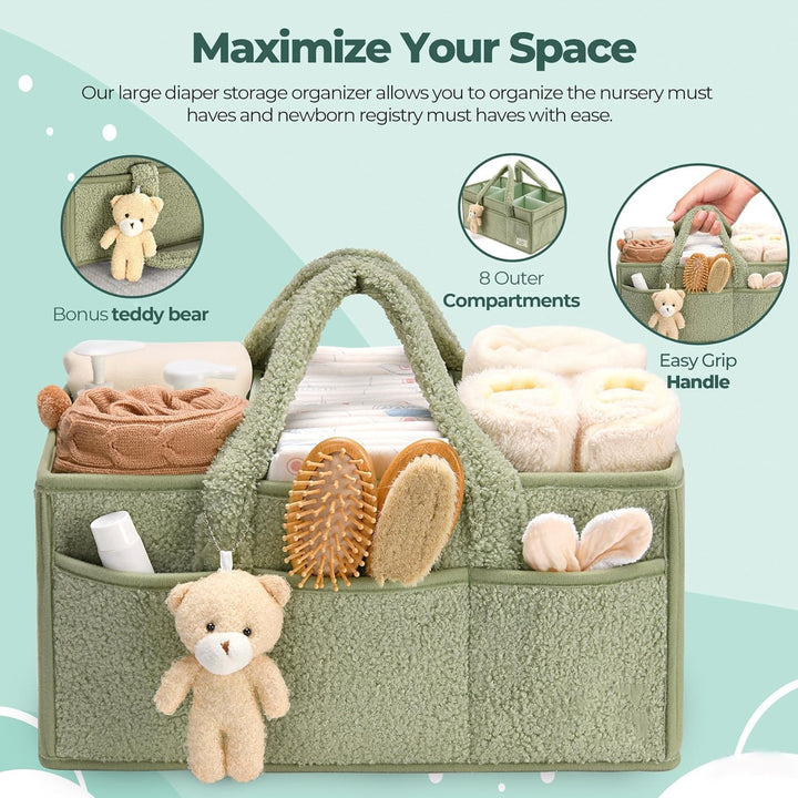 Baby Diaper Bag Caddy Organizer – Soft Sherpa Storage Basket with Compartments – Elvoria 