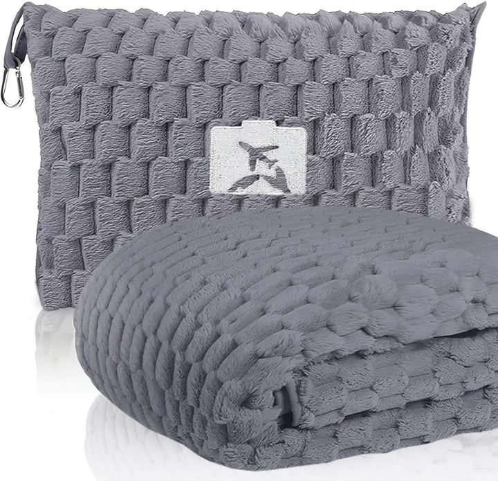 Foldable Flannel Travel Blanket with Pillow Pocket and Luggage Slot – Trevora 