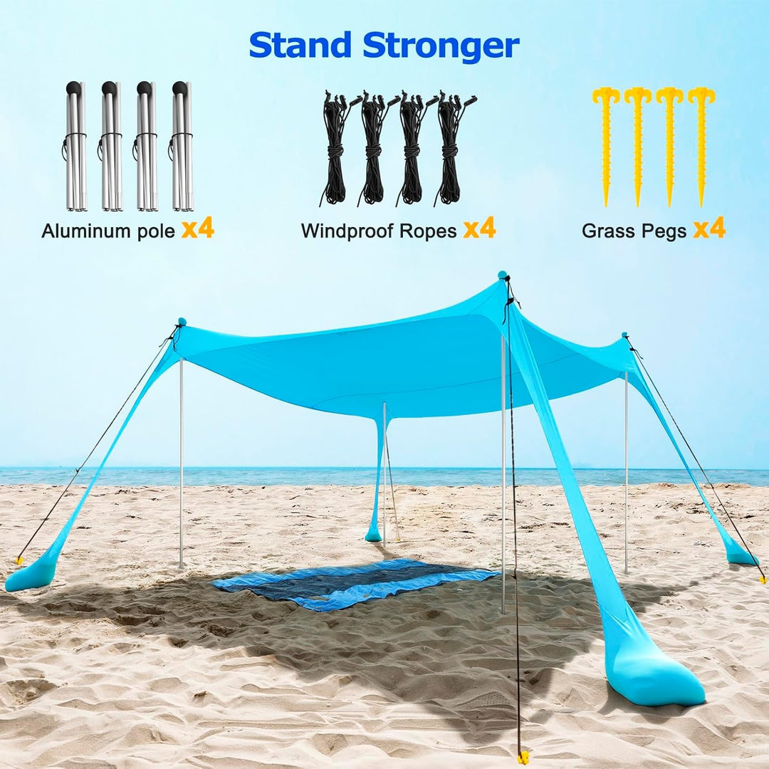 UPF50+ Familie Strandtent met Aluminium Stokken en Zandankers
