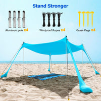 UPF50+ Familie Strandtent met Aluminium Stokken en Zandankers