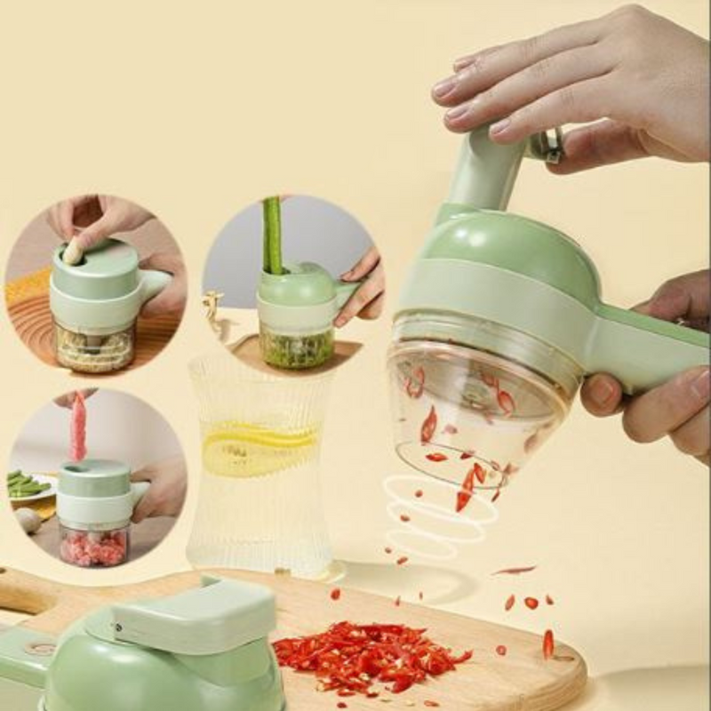 Gebruik in actie: pepers snijden, met kleine voorbeelden van knoflook, groene boon en vlees hakken 3