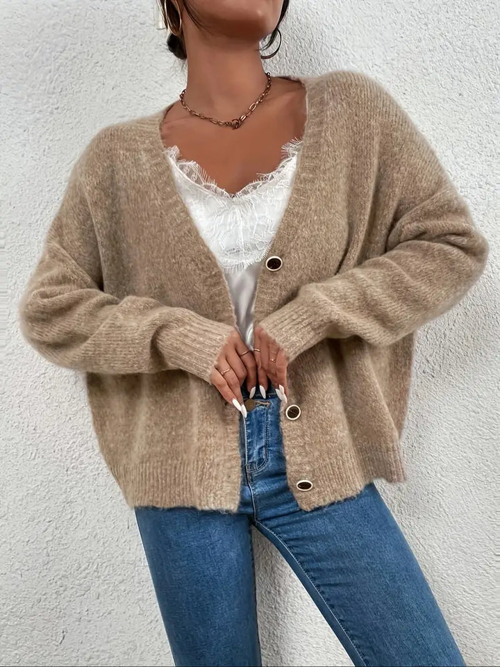 Khaki gestrickter Damenpullover - Evelyn