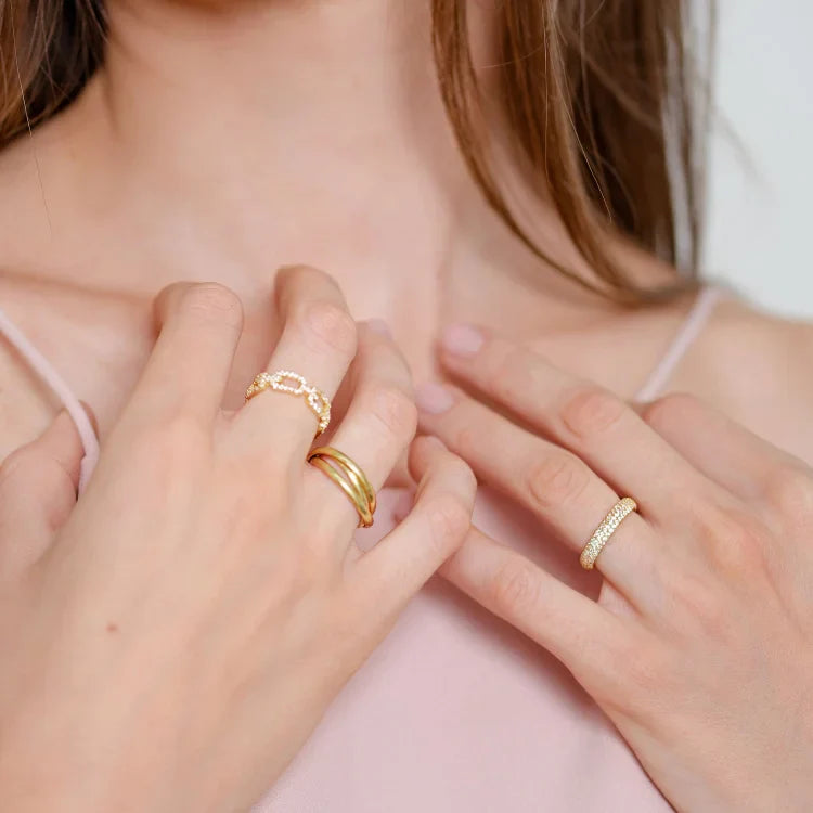 Goldener Glieder Ring mit Zirkonia - Marina