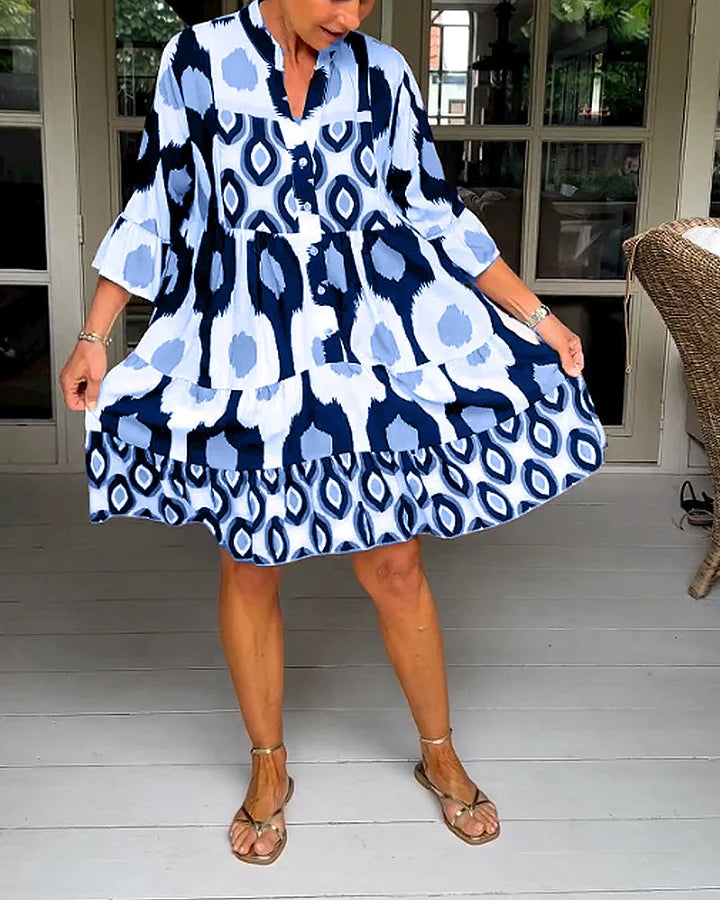 Trendiges Kleid mit kurzen Ärmeln und abstraktem Print & lockerem Schnitt – Liora