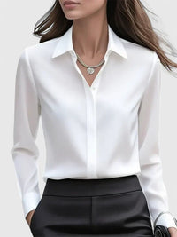 Women's Satin Long Sleeve Blouse - Polished Office Shirt 2