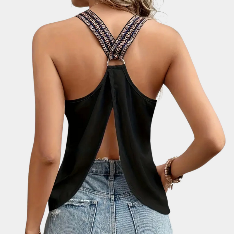 Schwarzes Modisches V-Ausschnitt Top für Damen - Noa