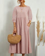 Midi-Kleid mit Rundhalsausschnitt & Laternenärmeln – Selina