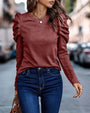 Bluse mit langen Puffärmeln und Rundhalsausschnitt - Eva
