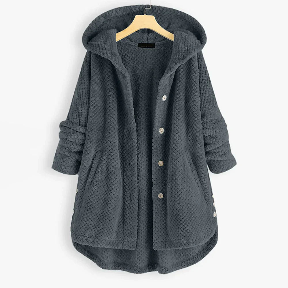 Trendige geschnittene Fleecejacke mit Kapuze - FleeceLux