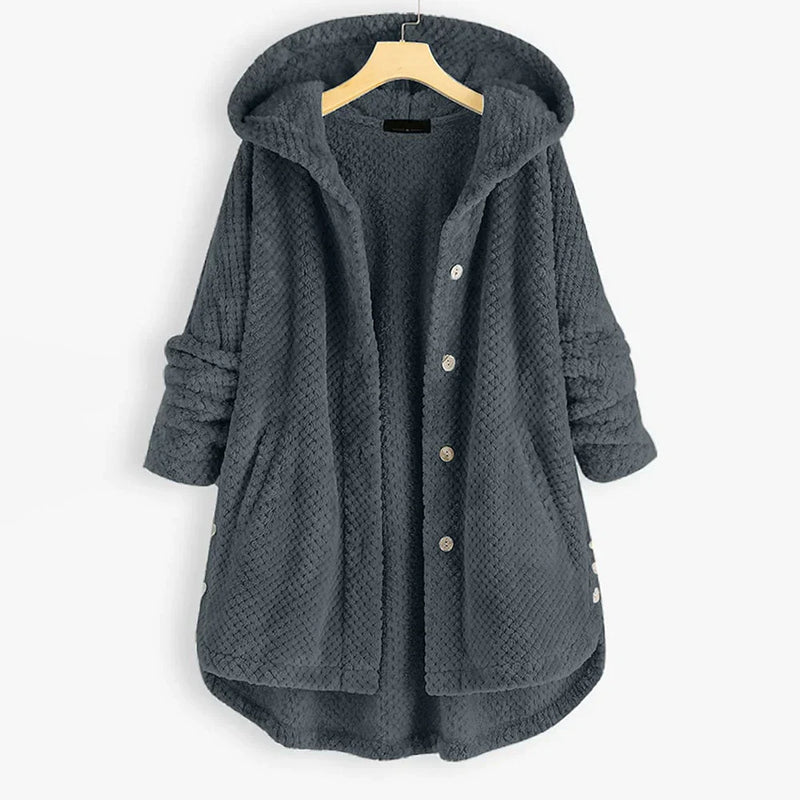 Trendige geschnittene Fleecejacke mit Kapuze - FleeceLux