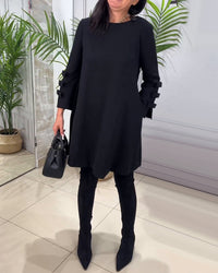 Lässiges schwarzes Kleid mit langen Ärmeln - Nora