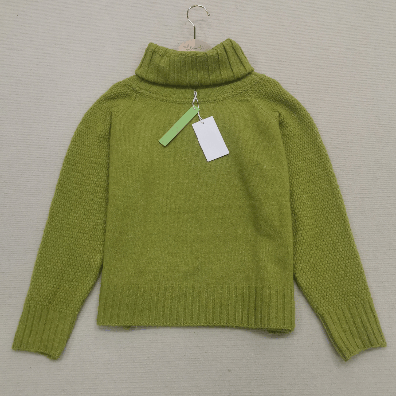 Grasgrüner Oversized Gestrickter Damenrollkragenpullover - Nora