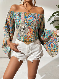 Blouse à épaules dénudées avec imprimé géométrique – Noémie