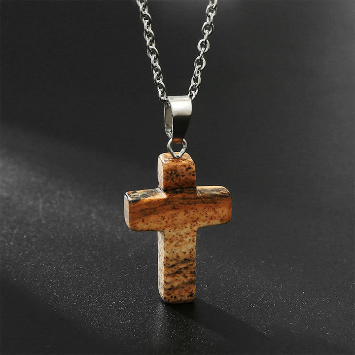 Halskette mit Kreuz aus Natürlichen Edelsteinen - Seraphina
