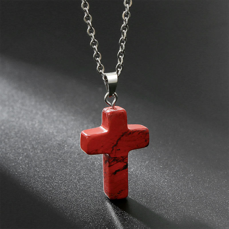 Halskette mit Kreuz aus Natürlichen Edelsteinen - Seraphina