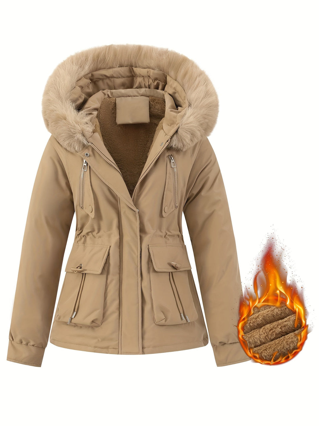 Damen Winterjacke mit Abnehmbarer Fellkapuze - Noëlle