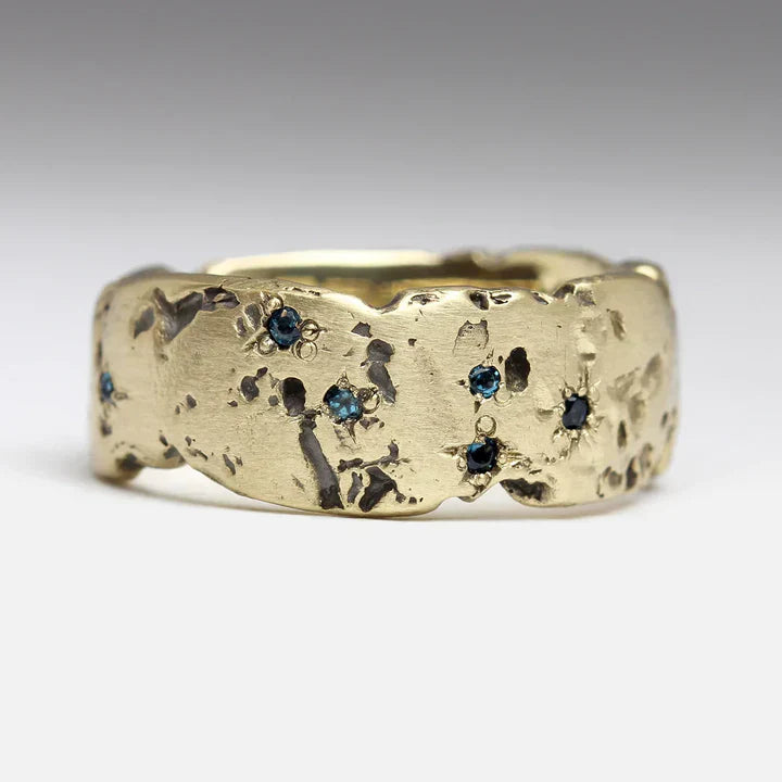 Vintage Goldring mit Blau eingelegtem Kristall - Aurielle