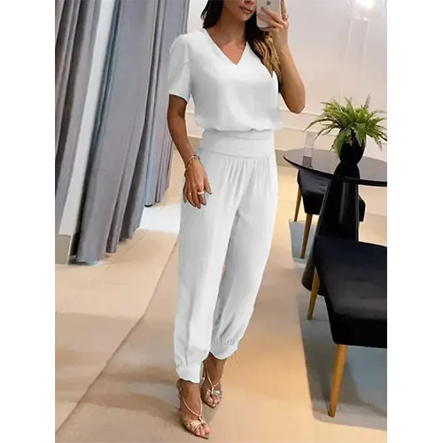 Trendiger Damen-Jumpsuit mit kurzen Ärmeln und weitem Bein - Alina