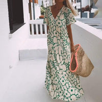 Grünes Maxikleid mit kurzen Ärmeln und Print – Elisa