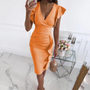 Stilvolles V-Ausschnitt-Kleid mit gerafften Ärmeln - Maud