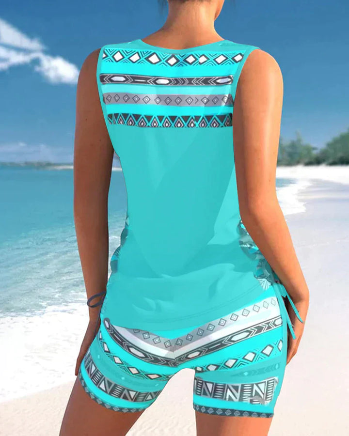 Trendy badmode met V-hals en geometrisch patroon – Tankini-set Madonna