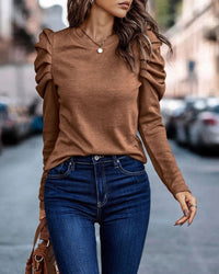 Bluse mit langen Puffärmeln und Rundhalsausschnitt - Eva