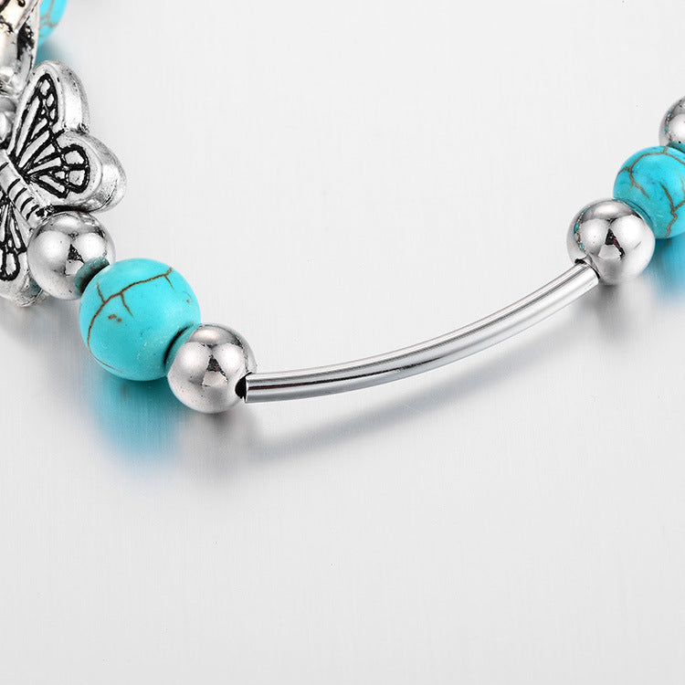 Turquoise Butterfly Beaded Bracelet | With Very Detailed Charms