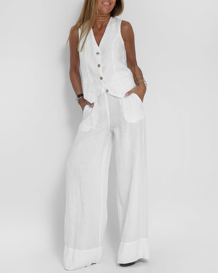 Linnen 2-Delige Set met Wijde Broek en Vest – Alma